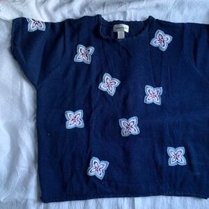 Floral short sleeve sweater